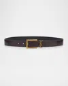 Saint Laurent Cassandre Embellished Leather Belt In 6092 Spiced Apple