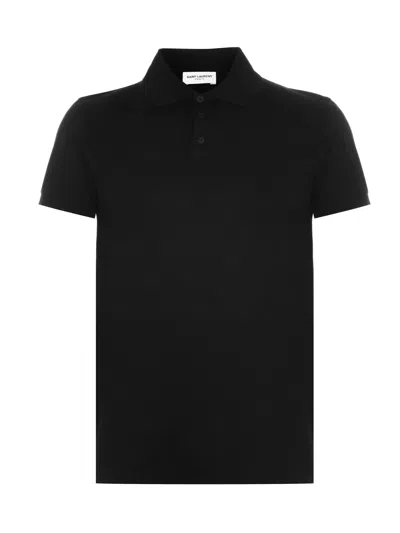 Saint Laurent Cassandre Ysl Logo Polo Shirt In Black