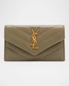 Saint Laurent Cassandre Ysl Quilted Leather Fragments Card Holder In 3798 Strong Moss