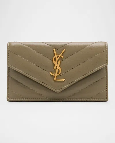 Saint Laurent Cassandre Ysl Quilted Leather Fragments Card Holder In 3798 Strong Moss