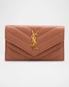 Saint Laurent Cassandre Ysl Quilted Leather Fragments Card Holder In Brown