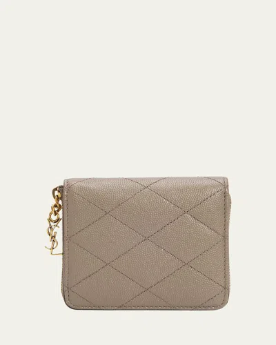 Saint Laurent Cassandre Ysl Quilted Leather Wallet In Brown