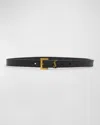 Saint Laurent Cassandre Ysl Thin Leather Belt In Black