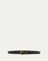 Saint Laurent Cassandre Ysl Thin Leather Belt In Black