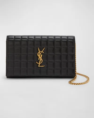 SAINT LAURENT CASSANDRE YSL WALLET ON CHAIN IN QUILTED SMOOTH LEATHER
