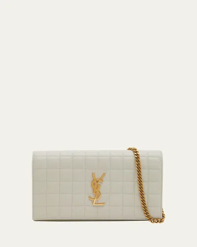 Saint Laurent Cassandre Ysl Wallet On Chain In Quilted Smooth Leather In White