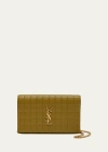 Saint Laurent Cassandre Ysl Wallet On Chain In Quilted Smooth Leather In Vert Olive
