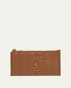 Saint Laurent Cassandre Ysl Ziptop Card Case In Quilted Smooth Leather In Fox