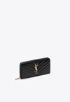 Saint Laurent Cassandre Zip-around Wallet In Quilted Leather In Black