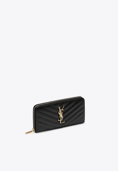 Saint Laurent Cassandre Zip-around Wallet In Quilted Leather In Black
