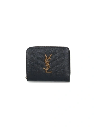 Saint Laurent 'cassandre' Zip Wallet In Black  