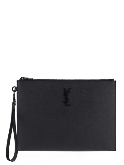 Saint Laurent Cassandre Zipped Pouch In Black
