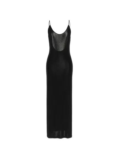 Saint Laurent Cassandre-chain Backless Dress In Knit In Black