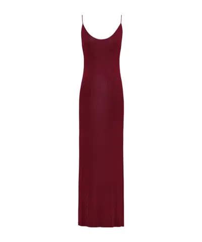Saint Laurent Cassandre-chain Backless Dress In Knit In Bordeaux Red