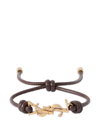Saint Laurent Leather Cord Cassandre Bracelet In Brown