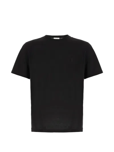 Saint Laurent Cassandre-embroidered T-shirt In Black