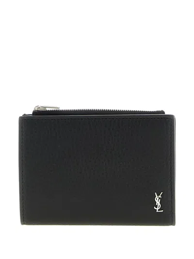 Saint Laurent Cassandre-logo Leather Wallet In Black