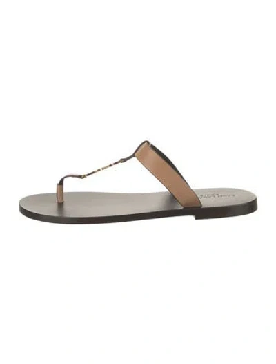 Pre-owned Saint Laurent Cassandres Masoil Vintage Slides Leather Sandals W/ Tags In Neutrals