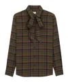 Saint Laurent Plaid Shirt Featuring Bow Detail And Pockets In Multi