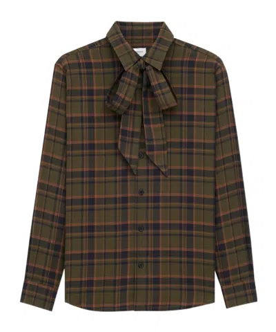 Saint Laurent Cassanre Lavallière Shirt In Cotton Plaid In Brown