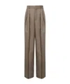 Saint Laurent Wool Herringbone Pattern Wide Leg Pants In Brown