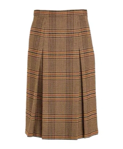 Saint Laurent Casual Plaid Pleated Skirt In Brown