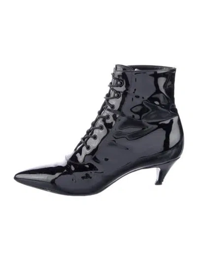 Pre-owned Saint Laurent Cat 50 Patent Leather Lace-up Boots In Black