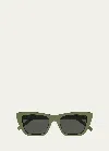 Saint Laurent Cat-eye Acetate Sunglasses In Shiny Solid Light Green