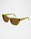 Saint Laurent Cat-eye Acetate Sunglasses In Shiny Transparent Acid Green
