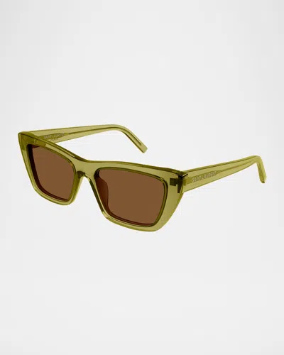 Saint Laurent Cat-eye Acetate Sunglasses In Shiny Transparent Acid Green