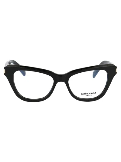 Saint Laurent Cat-eye Frame Glasses In 001 Black Black Transpare