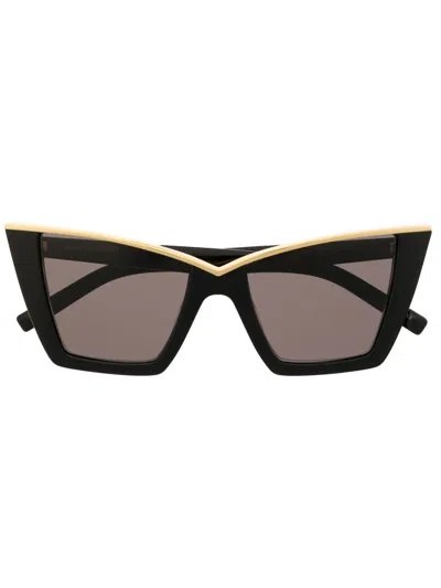 Saint Laurent Gold-tone Edge Cat Eye Sunglasses In Black