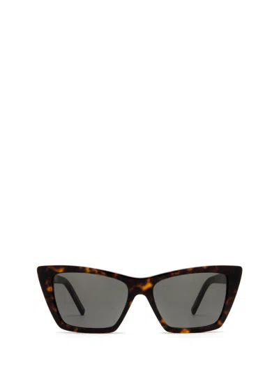 Saint Laurent Cat-eye Frame Sunglasses In Havana-havana-grey
