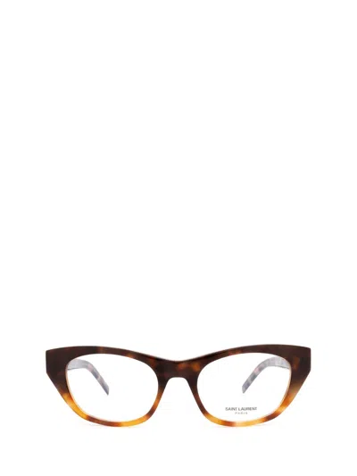 Saint Laurent Cat-eye Glasses In 003 Havana Havana Transpa