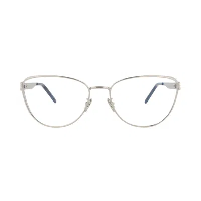 Pre-owned Saint Laurent Cat Eye-frame Metal Optical Frames 'silver/transparent' | Women's Size Onesize