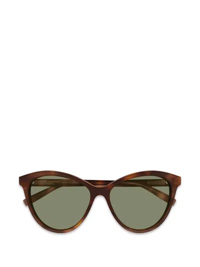 Saint Laurent Havana-havana-green Acetate Sunglasses In Multi