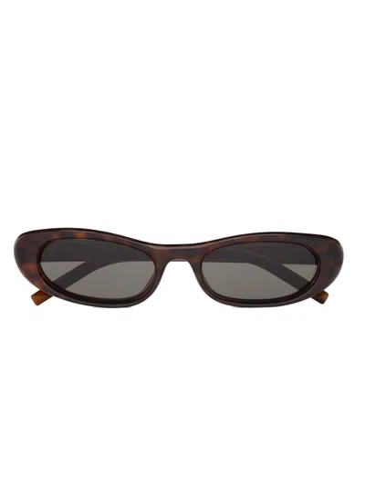 Saint Laurent Cat-eye Sunglasses With Cushion Frame And Elongated Injected Design, Nylon Lenses (53  In Marrone