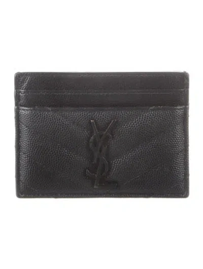 Pre-owned Saint Laurent Caviar Leather Card Holder Leather Card Holder In Black