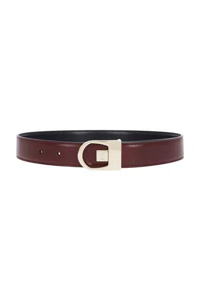 Saint Laurent New Logo Reversible Leather Belt In Black Red Tan