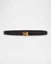 Saint Laurent Ceinture Ysl Leather Skinny Belt In 2281 Brown Oak