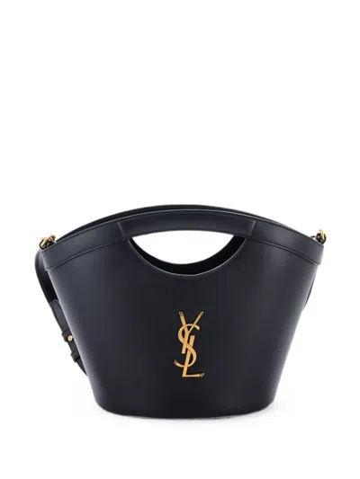 Pre-owned Saint Laurent Celia Tote Leather Mini Bucket Bag In Black