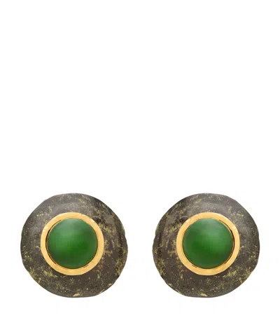 Saint Laurent Ceramic And Cabochon Earrings In Black