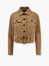 Saint Laurent Dark Beige Cropped Jacket With Belt Women