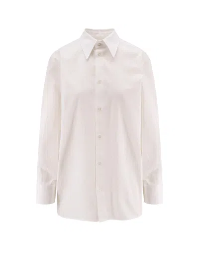 Saint Laurent Certified Cotton Shirt With Cassandre Embroidery In Purple