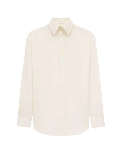 Saint Laurent Women Certified Cotton Shirt With Monogram Embroidery In Neutral