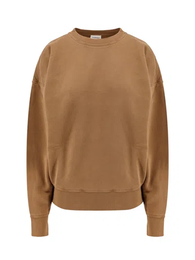 Saint Laurent Certified Cotton Sweatshirt With Logoed Label In Brown