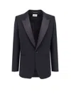 Saint Laurent Certified Wool Blazer With Satin Lapel In Multi