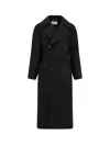Saint Laurent Double-breasted Long Coat In Grain De Poudre Clothing In Black