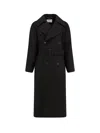 Saint Laurent Double-breasted Long Coat In Grain De Poudre Clothing In Black