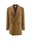 Saint Laurent Certified Wool Double-breasted Blazer In Brown